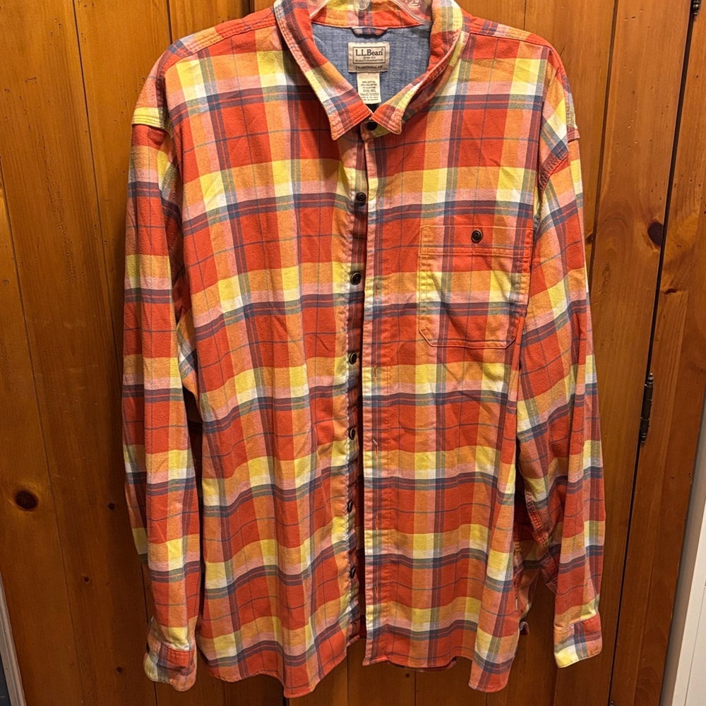 L.L. Bean Vibrant Plaid Shirt in Orange and Yellow